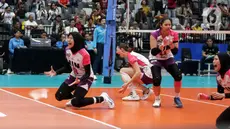 Ekspresi pevoli putri Jakarta BIN, Megawati Hangestri Pertiwi usai memastikan kemenangan atas Jakarta Electric PLN pada final Proliga 2024 di Indonesia Arena, Kompleks Gelora Bung Karno, Jakarta, Sabtu (20/7/2024). (Liputan6.com/Helmi Fithriansyah)