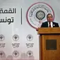 Menteri Luar Negeri Tunisia Khemaies Jhinaoui menyampaikan sambutan saat a joint press conference bersama Arab League Secretary-General, Ahmed Aboul Gheit, pada Arab Summit, di Tunis, Tunisia (AP)