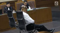 Terdakwa kasus dugaan korupsi proyek pengadaan e-KTP yang juga anggota komisi VIII DPR dari fraksi Partai Golkar, Markus Nari saat menjalani sidang lanjutan di Pengadilan Tipikor, Jakarta, Rabu (20/8/2019). Sidang mendengar eksepsi terdakwa atas dakwaan JPU KPK. (Liputan6.com/Helmi Fithriansyah)