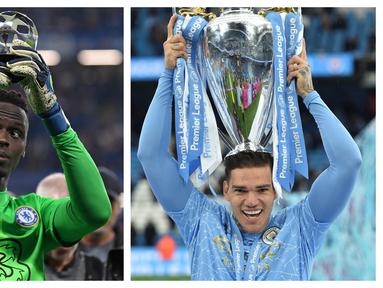 Majalah "France Football" tiap tahunnya mengadakan pemilihan penjaga gawang terbaik untuk memperebutkan Yashin Trophy. Untuk tahun 2021 ini mereka merilis 10 kiper dengan catatan clean sheets dan penampilan memikat untuk musim 2020/2021. Siapa sajakah nominasinya? (Kolase AFP)