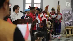 Gerakan yang tergabung dalam Putra dan Putri Indonesia membacakan deklarasi solidaritas Indonesia untuk Rohingnya di Museum Kebangkitan Nasional, Jakarta, Selasa (12/9). (Liputan6.com/Faizal Fanani)