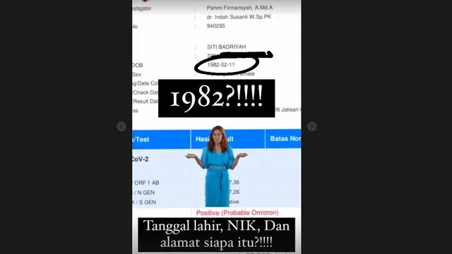 Siti Badriah Temukan Kesalahan dalam Hasil Tes Swab PCR Miliknya, NIK dan Tanggal Lahir Berbeda. (Instagram/sitibadriahh)