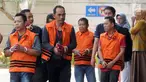 Empat tersangka tiba akan menjalani pemeriksaan oleh penyidik di gedung KPK, Jakarta, Kamis (26/9/2019). Mereka terlibat berbagai kasus suap korupsi yang ditangani oleh KPK. (merdeka.com/Dwi Narwoko)