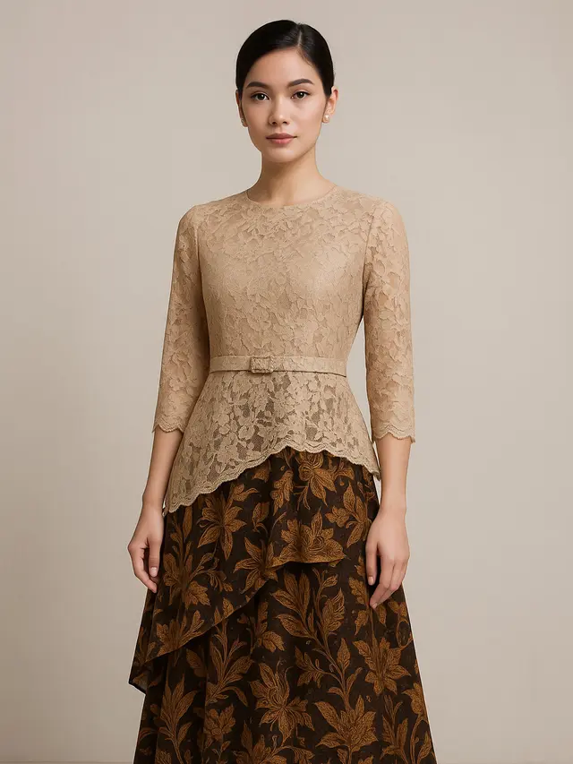 Model Long Dress Batik Kombinasi Brokat Lengan 3/4, Pilihan Elegan untuk Acara Formal