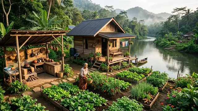 Inspirasi Rumah dengan Kebun Menghadap Sungai