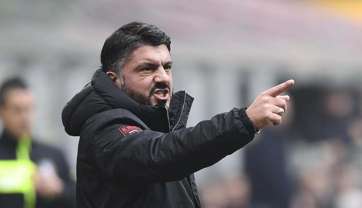 Pelatih AC Milan, Gennaro Gattuso memuji permainan anak asuhnya yang mendominasi sepanjang pertandingan kontra Parma dalam laga lanjutan giornata ke-14 Serie A yang berlangsung di stadion San Siro, Milan, Minggu (2/12). AC Milan menang 2-1. (AFP/Miguel Me