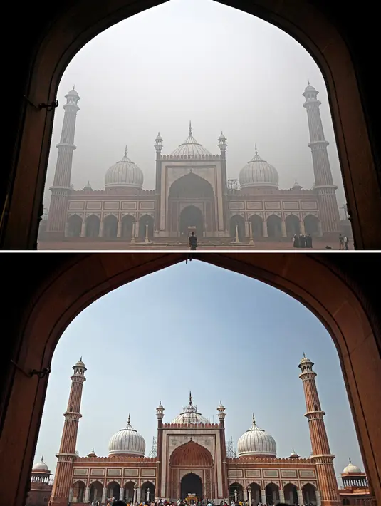 Polusi udara di New Delhi, India, kian memburuk dan melonjak hingga 60 kali lipat dari batas maksimum harian yang direkomendasikan oleh Organisasi Kesehatan Dunia (WHO). (Sajjad HUSSAIN/AFP)