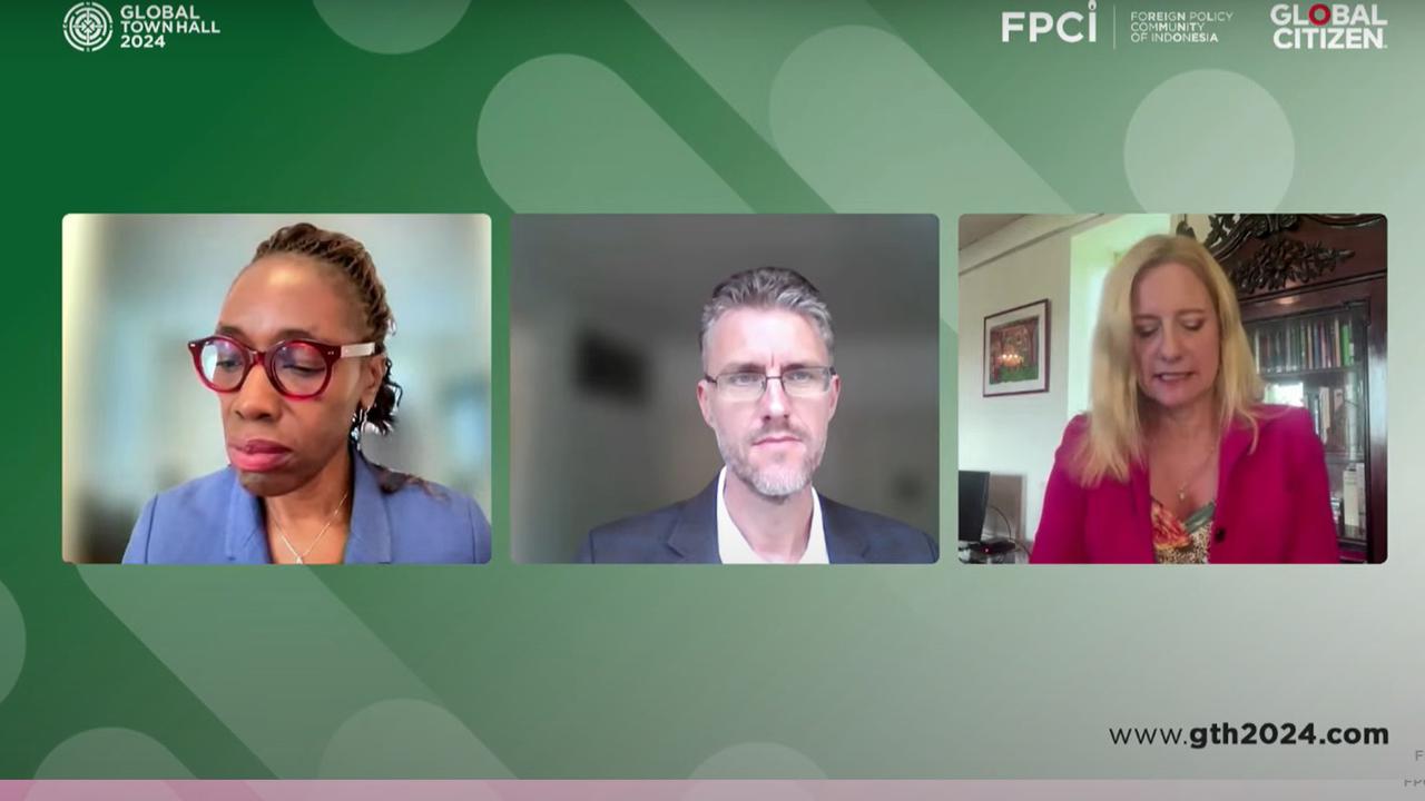 Diskusi virtual bertajuk "Eyes on Palestine and Ukraine: Valuable Lessons for the Present and Future World Order" dalam Global Town Hall 2024 yang diadakan FPCI, Sabtu (7/9/2024). (Tangkapan layar)