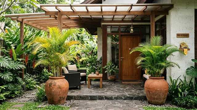 Teras Teduh dengan Pohon Palem Kuning