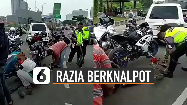 Beredar video beberapa pengendara motor berknalpot bising di razia oleh polisi.