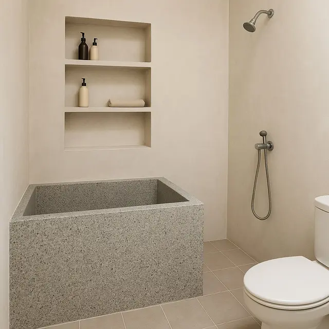Model Kamar Mandi Minimalis dengan Bak Mandi Teraso