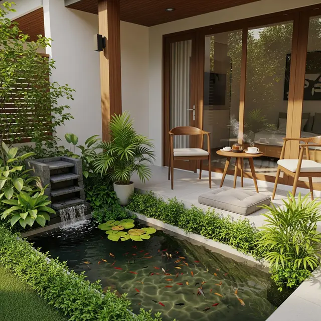 Inspirasi Kolam Ikan untuk Teman Menghabiskan Masa Pensiun di Rumah (AI)