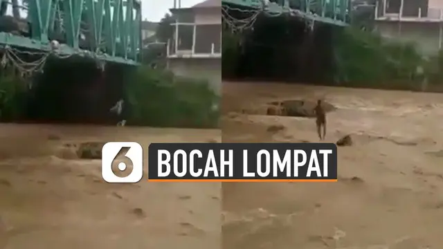 VIDEO: Ngeri, Aksi Bocah Lompat Ke Sungai Yang Sedang Meluap
