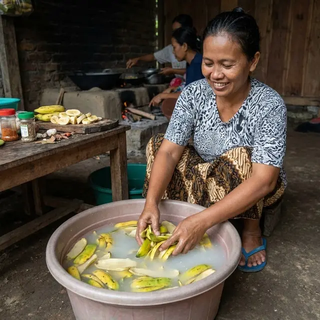 merendam kulit pisang dalam air garam (Gemini AI)