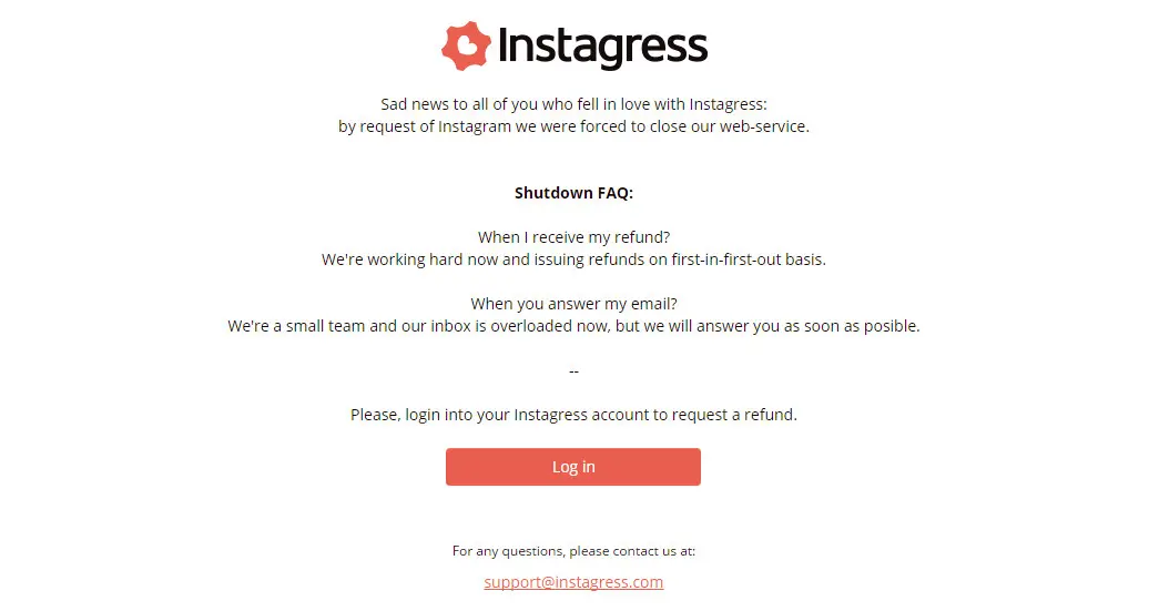 Instagram memutuskan menutup layanan bot Instagress yang menyediakan likes dan komentar secara otomatis (Sumber: Instagress)