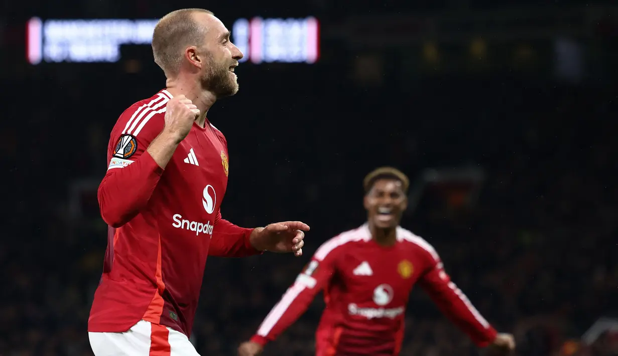 The Red Devils unggul lebih dulu lewat gol yang dicetak Christian Eriksen pada menit ke-35. (Darren Staples/AFP)