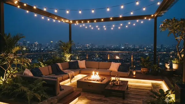Area Santai Outdoor dengan Lampu Warm White