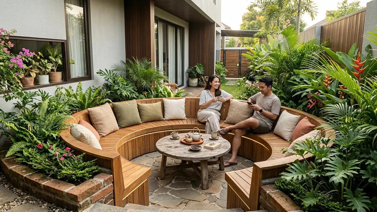 Inspirasi Area Duduk Melingkar di Samping Rumah (AI Generated)