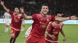 Striker Persija Jakarta, Marko Simic, merayakan gol yang dicetaknya ke gawang Bali United pada final Piala Presiden di SUGBK, Jakarta, Sabtu (17/2/2018). Persija menang 3-0 atas Bali United. (Bola.com/Vitalis Yogi Trisna)