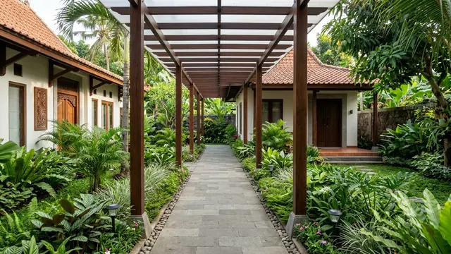 Inspirasi Lorong Rumah yang Cocok untuk Penghubung Dua Bangunan Model Taman di Sisi Jalur