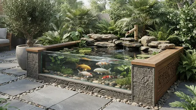 Kolam Ikan Minimalis Gaya Etnik Kombinasi Kaca