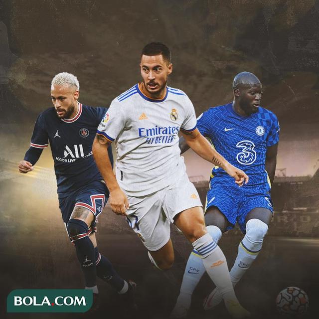 Ilustrasi - Neymar, Eden Hazard, Romelu Lukaku