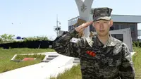 Son Heung-min saat mengikuti wamil militer di Brigade 9 Korps Marinir Seogwipo, Jeju, Korea Selatan. (Bola.com/Dok. Korps Marinir Korea Selatan)