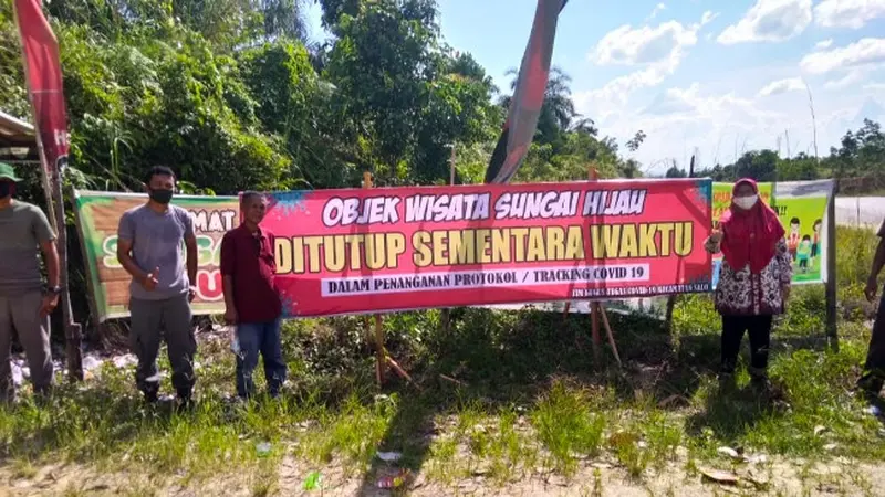 Objek Wisata Sungai Hijau di Kabupaten Kampar tutup setelah seorang yang pernah berkunjung dinyatakan positif Covid-19.