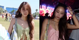 Dita Karang tampil memikat saat nonton Coachella 2026 Week 2. Meski nonton festival musik multi-genre, Dita Karang tetap pancarkan aura KPop yang melekat dengan dirinya [@hey__deets]