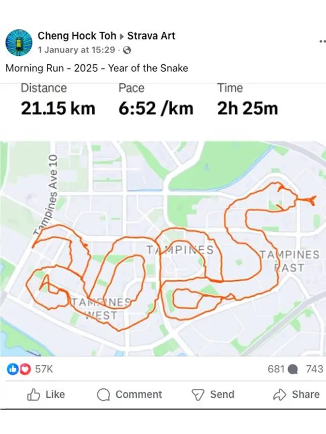 Pria Ini Berlari 21,15 Km Menulis "2025" Membentuk Ular, Bikin Netizen Bingung