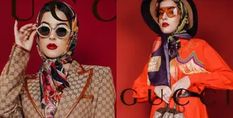 Tasya Farasya turut meramaikan &lsquo;Gucci Model Challenge&rsquo; yang sedang viral di jagat maya. Berbeda dengan yang lain, ibu satu anak ini justru mengenakan baju hingga aksesori ori dari brand tersebut. (Instagram/tasyafarasya).
