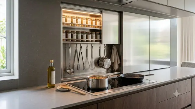 Model Dapur dengan Rak Bumbu Tersembunyi