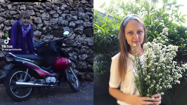 Bule Rusia Keliling Jawa Pakai Motor Bebek, Gayanya Bak Warga Lokal (Sumber: Tiktok/margaritafamily, Instagram/margaritanaini)