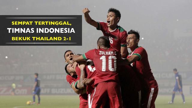 Timnas Indonesia mengalahkan Thailand 2-1 pada leg 1 final Piala AFF 2016 di Stadion Pakansari, Rabu (14/12/2016)