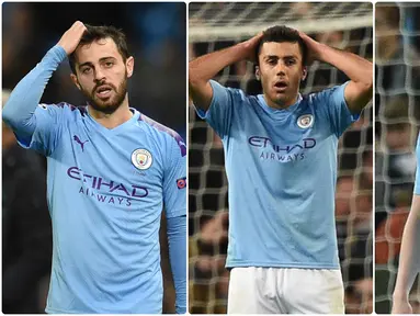 Manchester City berpotensi ditinggalkan sejumlah pemain bintang mereka karena tidak boleh berlaga di pentas Liga Champions dan kompetisi turunannya selama dua musim. Berikut pemain Manchester City yang diprediksi bakal hengkang di musim panas nanti. (Kolase foto AFP)