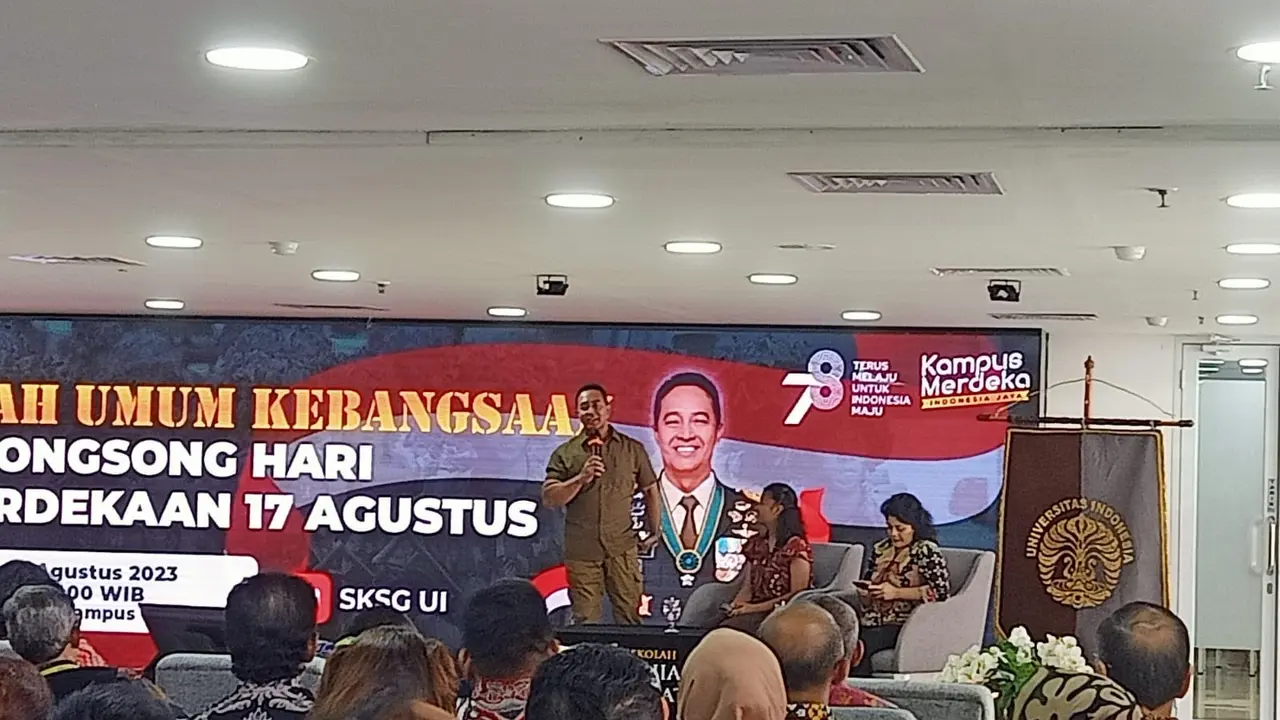 Mantan Panglima TNI, Jenderal (Purn) Andika Perkasa memberikan kuliah umum kebangsaan di Universitas Indonesia (UI).