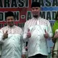 Pasangan cabup-cawabup Bekasi dalam Pilkada 2017 Sa'duddin-Ahmad Dhani (SAH) resmi mendeklarasikan diri. (Liputan6.com/Fernando Purba)