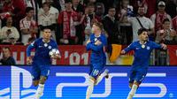 Selebrasi Cole Palmer&nbsp;dalam laga Bayern Munchen vs Chelsea di Liga Champions 2025/2026, Kamis (18/9/2025). (AP Photo/Martin Meissner)