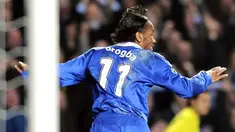 Chelsea's forward Didier Drogba celebrates after scoring against Juventus during their Champions League first knockout round match, at Stamford Bridge stadium in London on February 25, 2009. AFP PHOTO/ALBERTO PIZZOLI