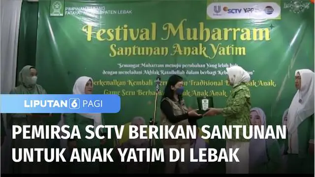 Pemirsa SCTV memberikan ratusan bingkisan untuk anak yatim di Lebak, Banten. Bingkisan yang diberikan berisi buku gambar, masker, paket susu, dan makanan ringan.