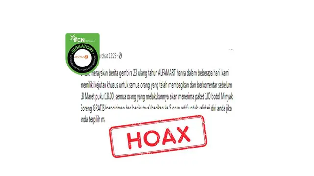 Cek Fakta Alfamart bagikan 100 botol minyak goreng gratis
