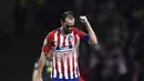 Selebrasi gol Diego Godin pada leg 1, babak 16 besar Liga Champions yang berlangsung di stadion Wanda Metropolitano, Madrid., Kamis (21/2). Atl Madrid menang 2-0 atas Juventus (Gabriel Bouys)