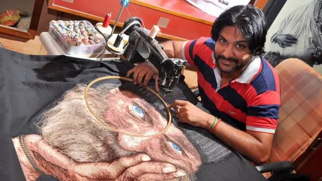 Keren, Pemuda Asal India Melukis Hal Menakjubkan Gunakan Mesin Jahit