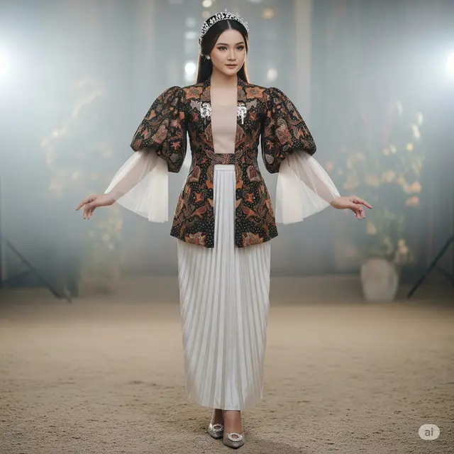 ress Batik Terompet Motif Klasik dengan Tulle