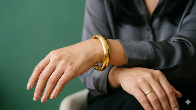 Model Gelang Emas Bangle Elegan untuk Wanita 40 Tahun ke Atas. Gemini