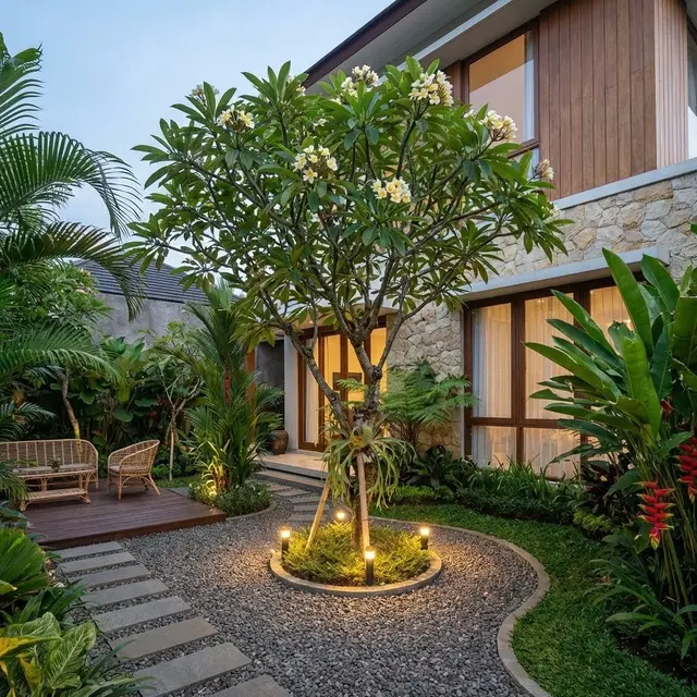 Taman Tropis dengan Pohon Tunggal di Desa (Gemini AI)