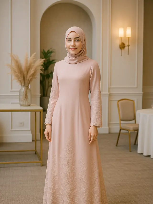 Model Baju Pesta Muslimah dengan Detail Bordir