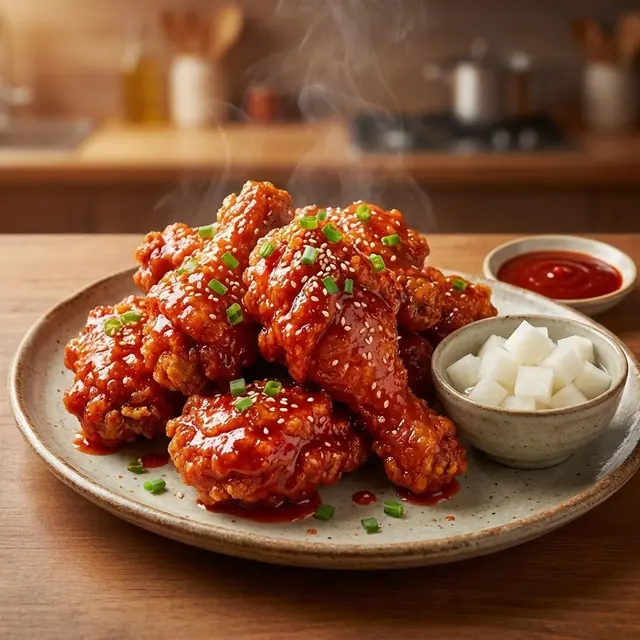 Ilustrasi Ayam Goreng Korea Crispy Saus Gochujang