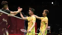 Ganda putra Indonesia, Fajar Alfian/Muhammad Rian Ardianto, takluk dari pasangan China, Li Junhui/Liu Yuchen, di perempat final Jepang Terbuka 2018, Jumat (14/9/2018). (PBSI)