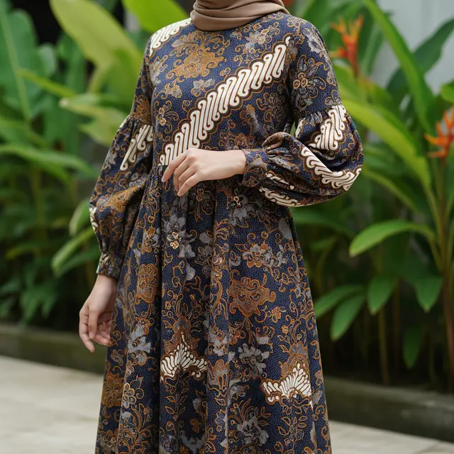 9 Model Dress Batik Lengan Bishop, Tren Busana Anggun di 2025